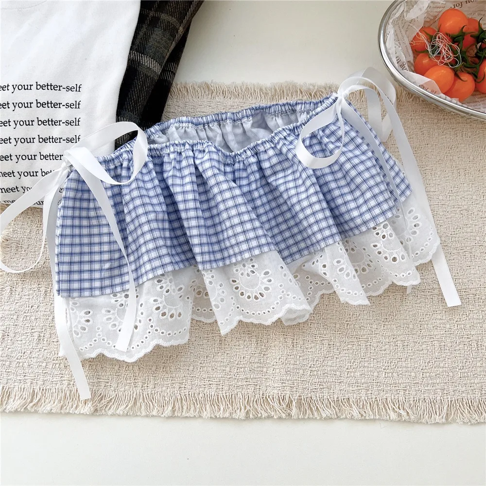 sweet-balletcore-plaid-fart-curtain-lace-up-white-lace-mini-skirts-layered-flower-ruffle-short-skirts-girl