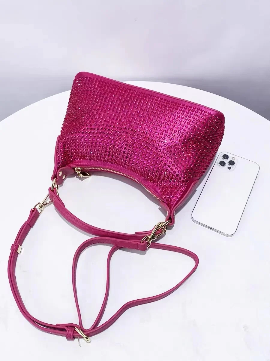 Luxury Satin Hobo Bag Women Fashion Handbag Glitter Shiny Diamonds Evening Bag Wedding Party Clutch Purse Shoulder Crossbody Bag