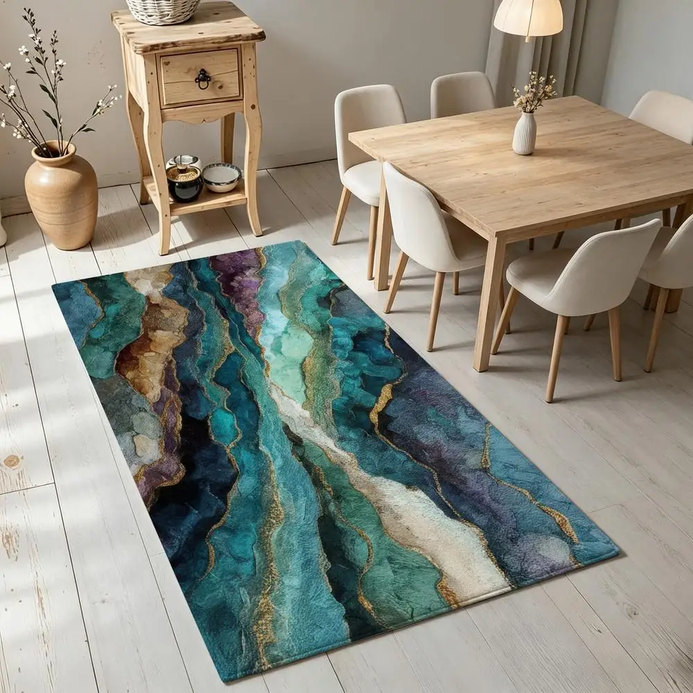 2D 1 piece soft, comfortable, easy to care, machine washable indoor rug, fits under dining table, ideal for country style home decor, agate geode style, suitable for living room, bedroom, entryway, office, hallway, lounge area decor