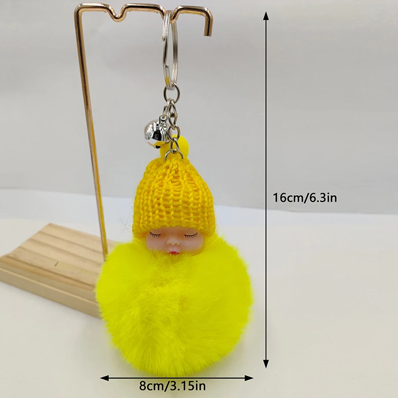 Multi-colored Knitted Hat Wear Fluffy Sleeping Baby Keychains Plush Doll Keyring Bag Accessories Hanging Holder Fashion Decor