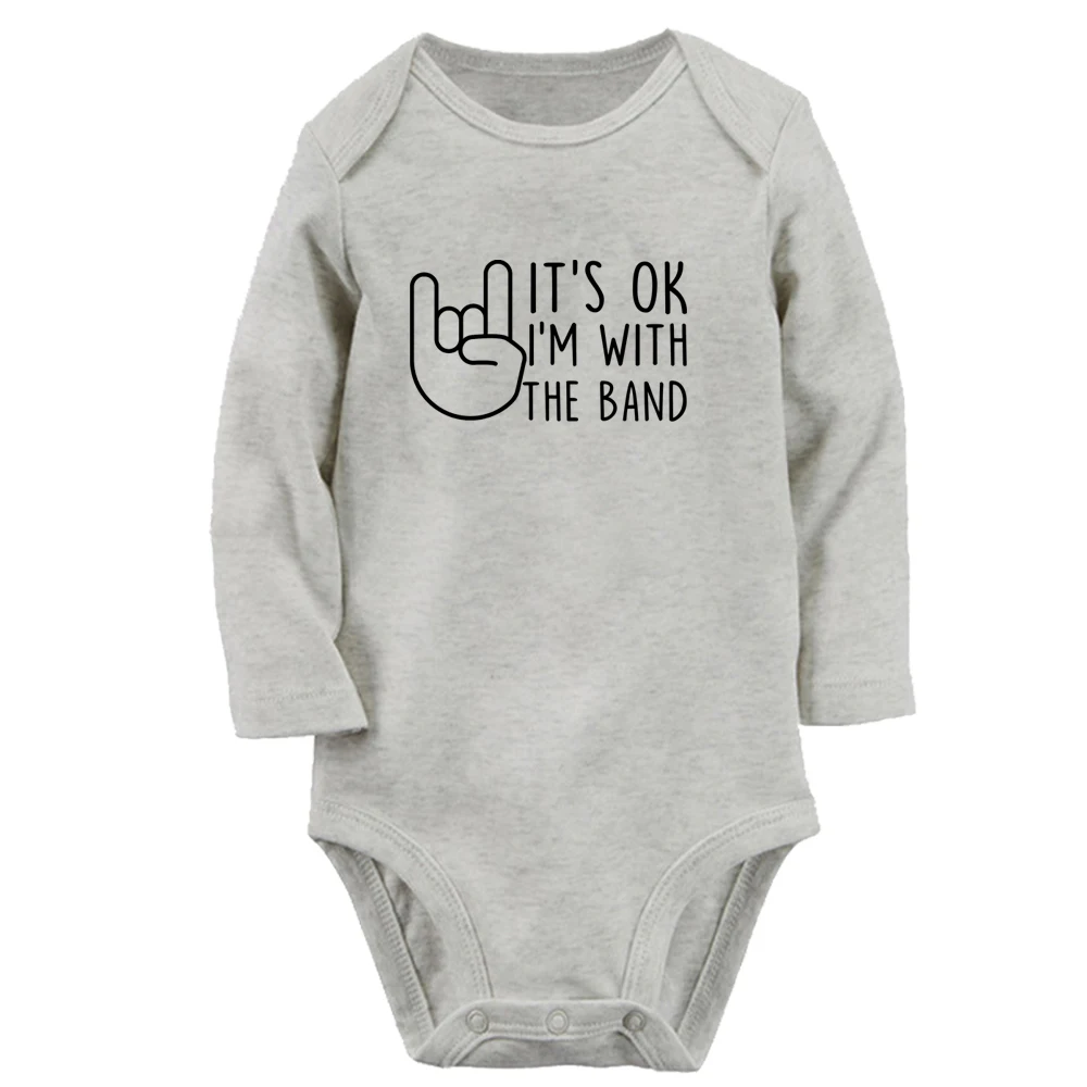 I'm with the Band Cute Baby Rompers Baby Boys Girls Fun Print Bodysuit Infant Long Sleeves Jumpsuit Kids Soft Clothes