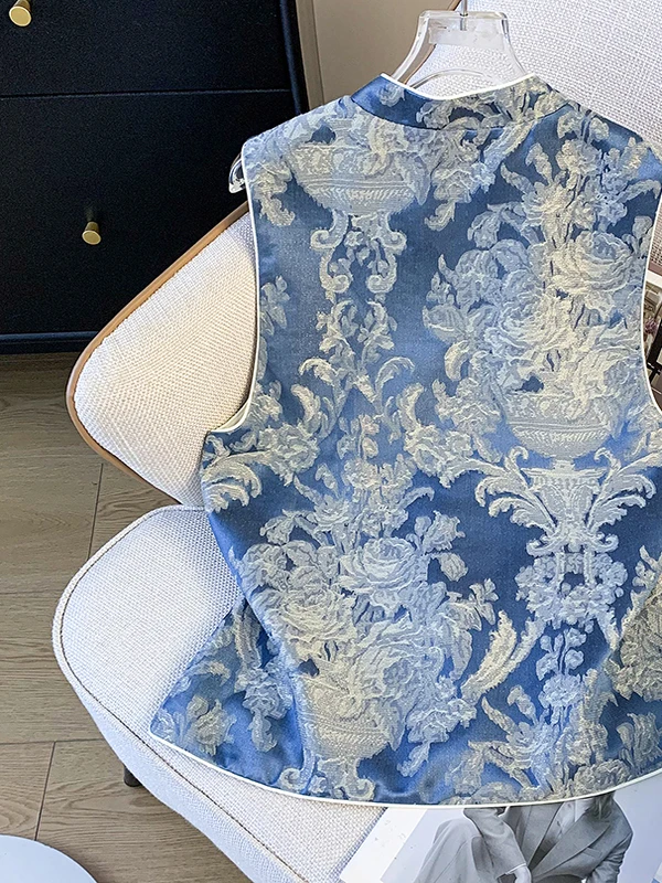 Neue chinesische Sle Satin bestickte Weste Jaet Damen Herbst Retro National Trend Heavy Industry Blumenmuster Top