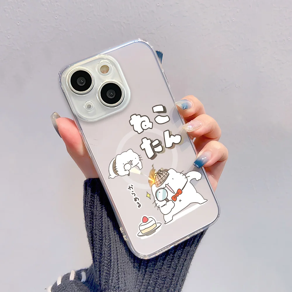 Cute anime cat Karameru Phone Case For IPhone 15 14 13 12 11 Transparent Magnetic Suction Cover image 3