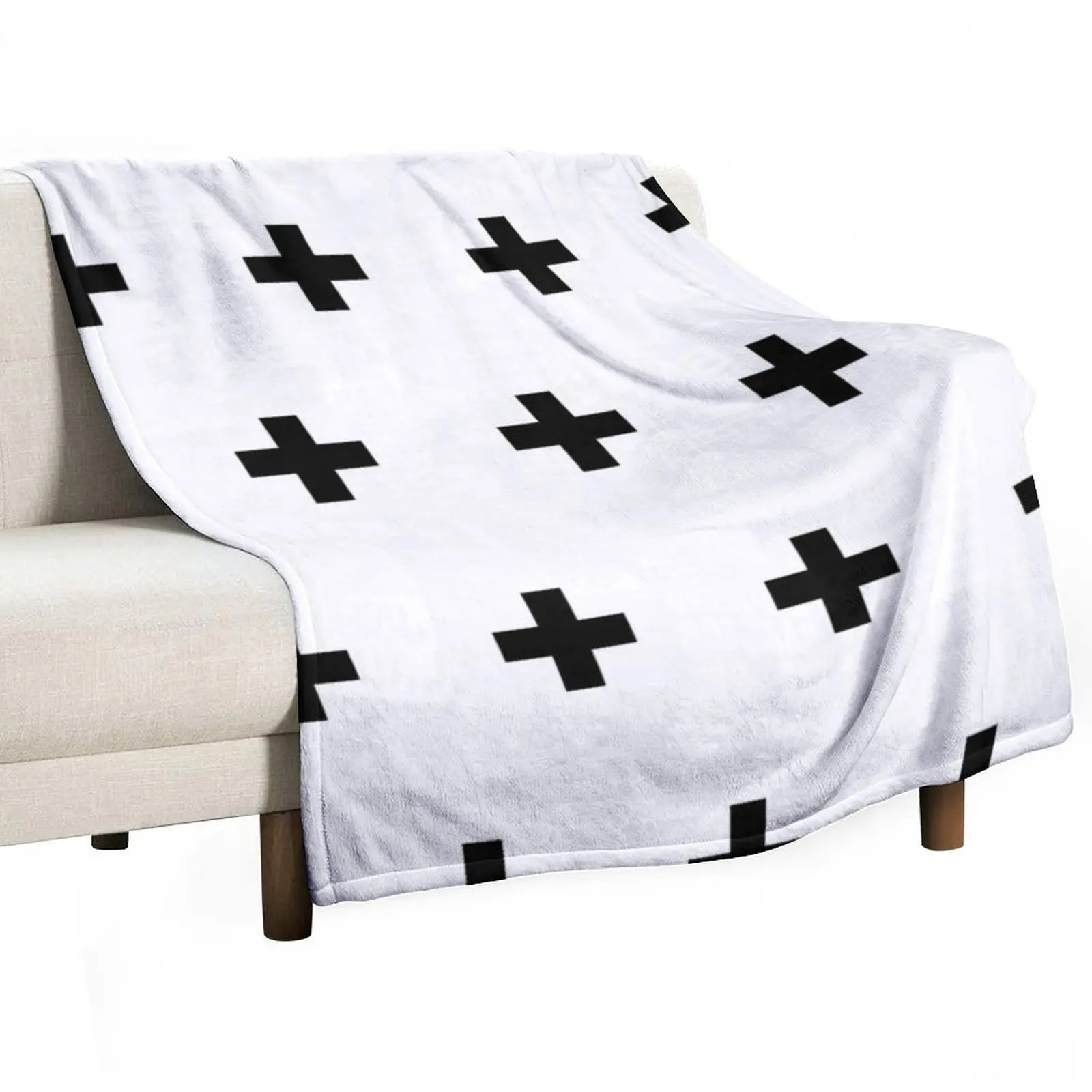 Swiss Cross Crosses Pattern minimal minimalist monochrome Scandinavian Scandi Skandi Throw Blanket Kid'S Soft Big Sofas Blankets