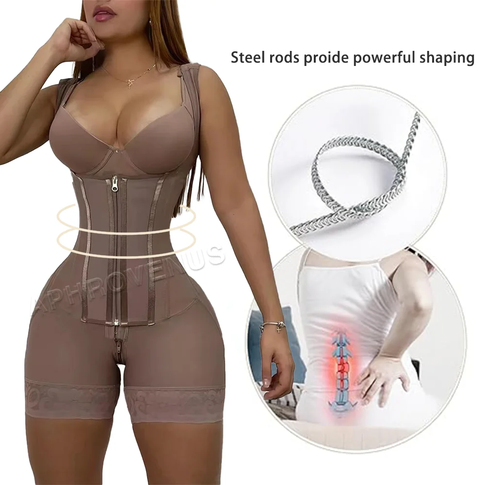 Fajas colombianas dupla compressão corpo shaper cinto três ganchos e zíper na frente emagrecimento reduzindo shapewear sem sutiã