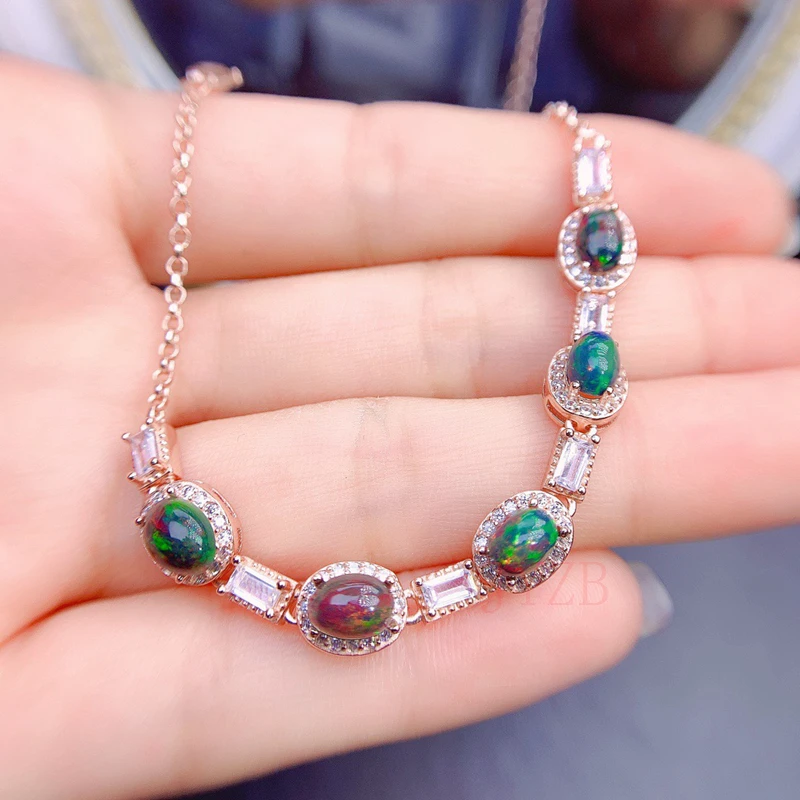 

Authentic natural black Opal bracelet sterling silver Japan and South Korea exquisite fashion seven-color Opal string gift