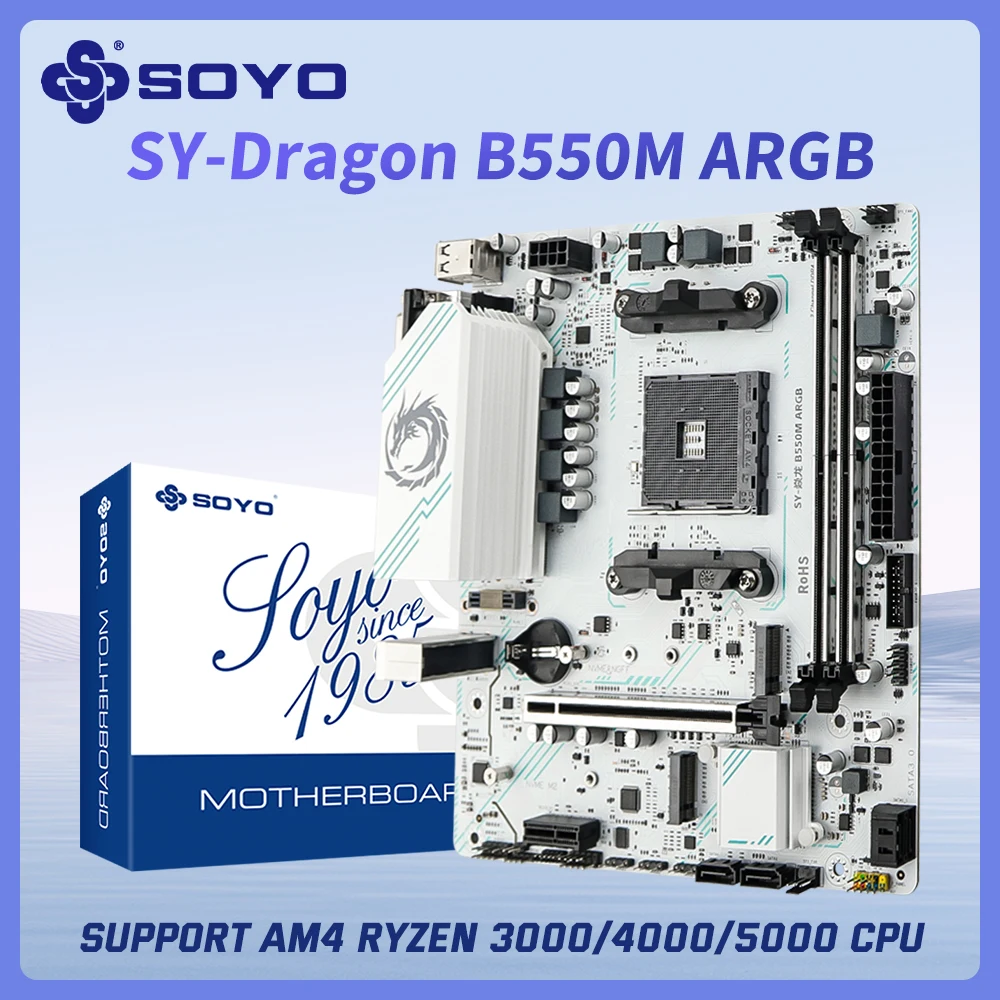 

SOYO B550M Gaming Motherboard ARGB AM4 Support Ryzen 3000/4000/5000 Series CPU Dual Channel DDR4 Slots SATA3 M.2 NVME PCI-E 4.0