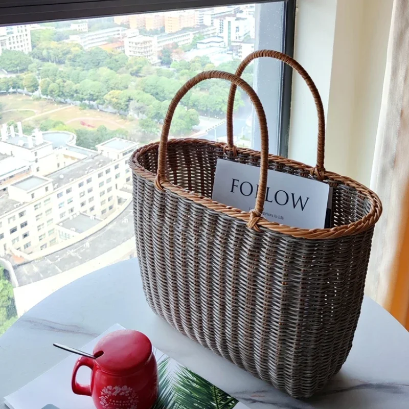 Light Luxury Wind Fashion Portable Organization Basket Large High-end Shopping Basket Hand-woven Plastic Outdoor Picnic Basket