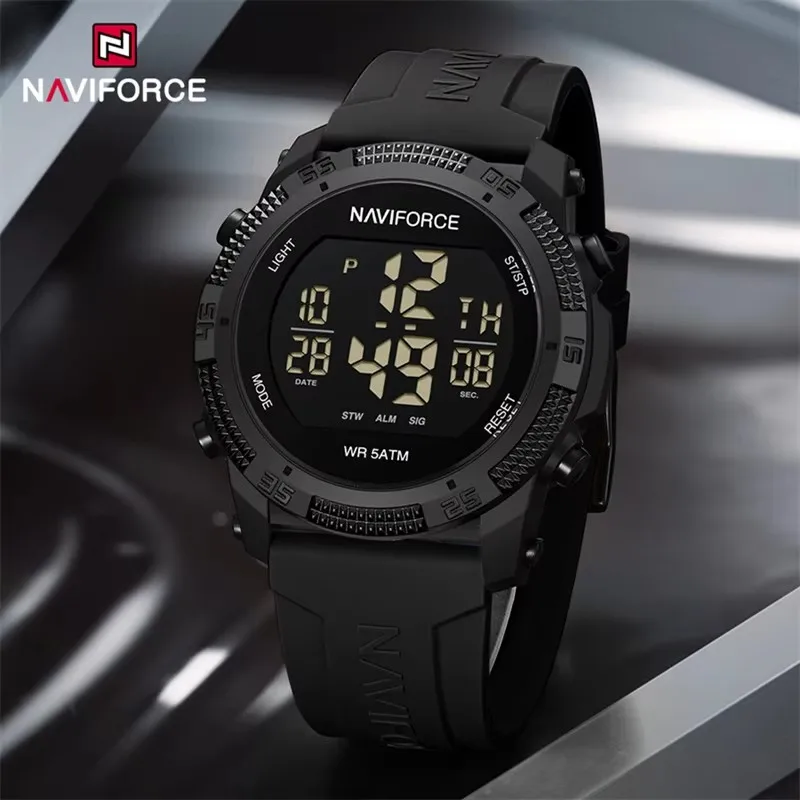 NAVIFORCE Watches For Men LCD Digital Fashion Casual Date and Week Alarm Display 3ATM Waterproof Silicone Strap Electronic Clock