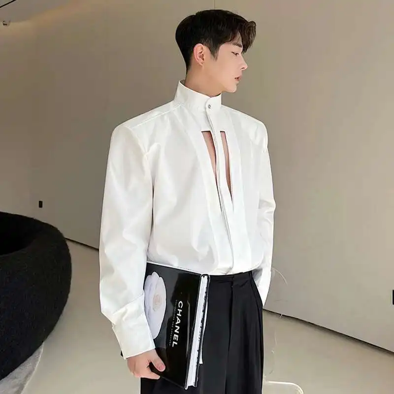 LUZHEN 2025 Hollow Out Design Casual Tops Men\'s Casual Korean Fashion Stand Collar Shirts Spring New Niche Design Clothes A38be8