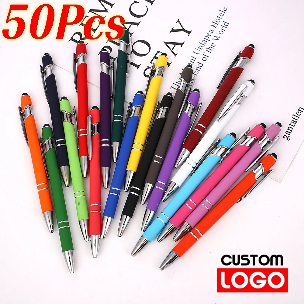 

50pcs Custom Logo Advertising Ballpoint Pen Light Metal Touch Screen Pen Private Customization Pen Text Laser Engraving Pens
