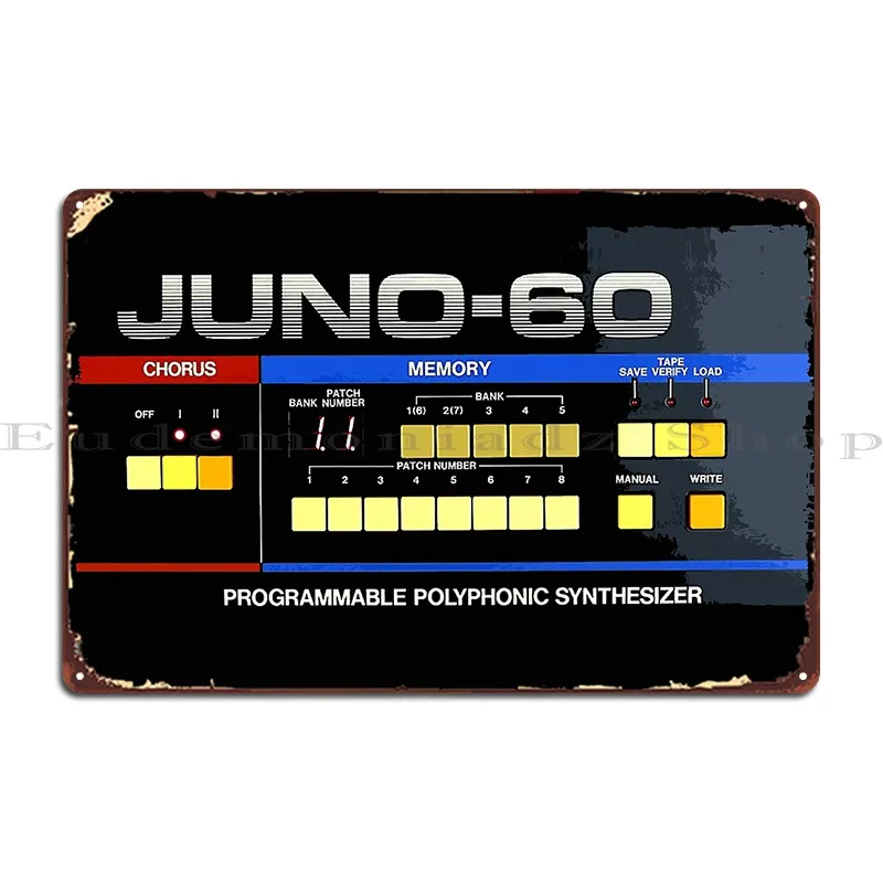 Juno 60 Analog Programmable Polyphonic Synthesizer Synth 80s Vintage Metal Plaque Poster Wall Plaque Vintage Personalized