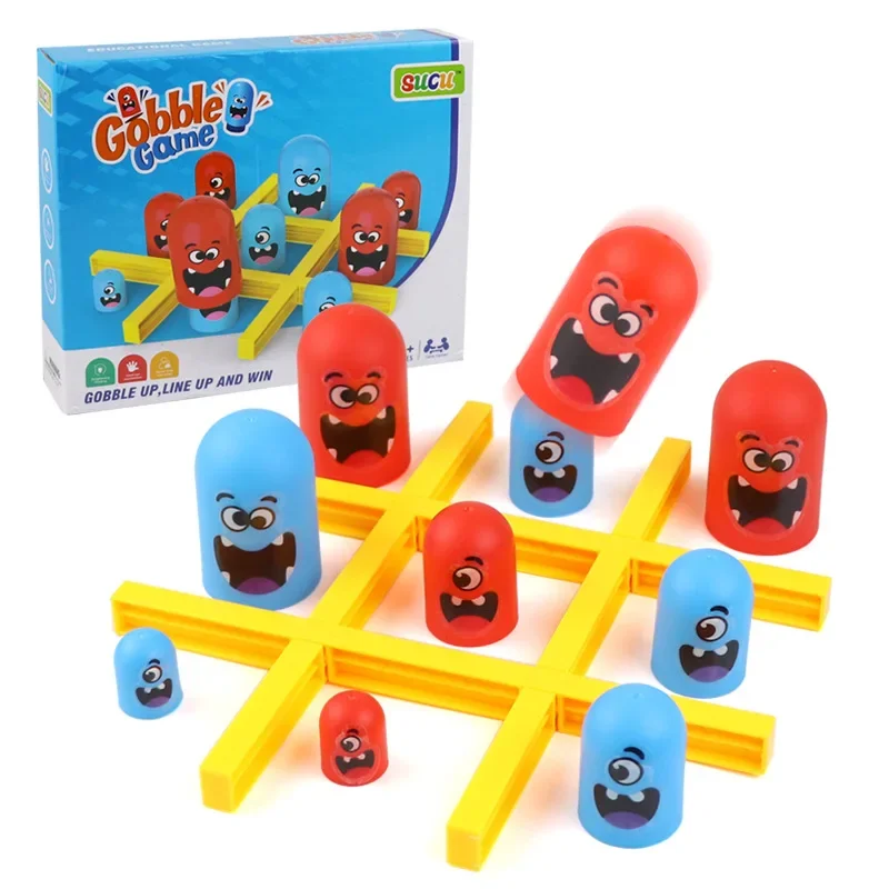 Tic Tac Toe Cartoon Thinking Training Gobblet Gobblers Indoor Board Game Big Eat Small Strategy Game Educational Toy for Kids