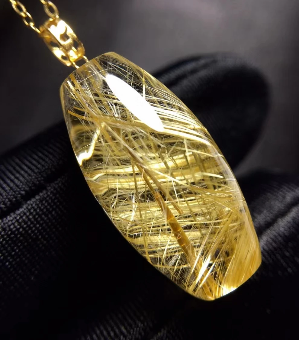 

Natural Gold Rutilated Quartz Barrel Flower Pendant Necklace 23.3*12.3mm Fashion Jewelry Rutilated Women Men AAAAAAA