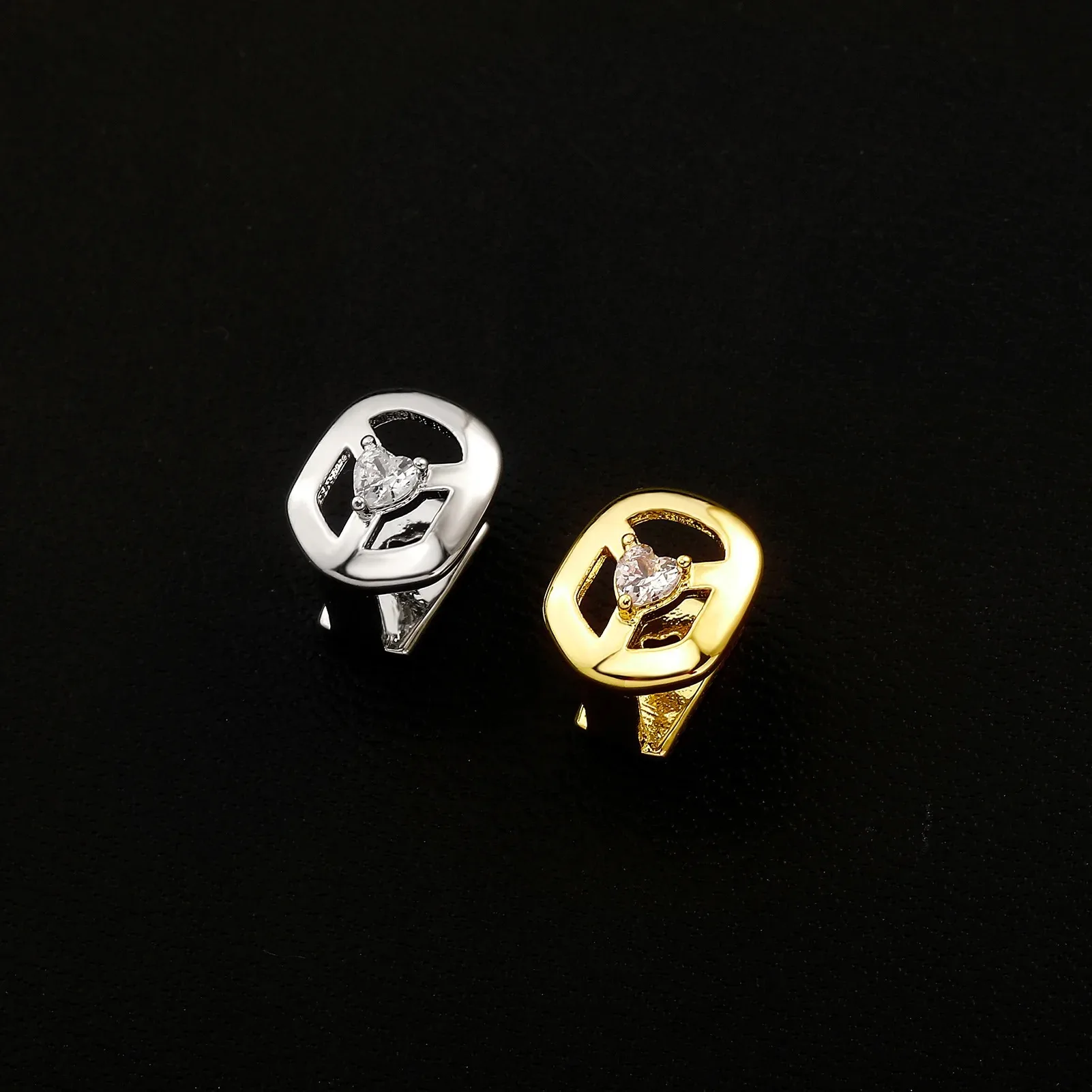Hip Hop New Hollow Single Teeth iced Heart cz Grillz Men Women Top&Bottom shinny single Grill Punk Rapper Christmas Gift
