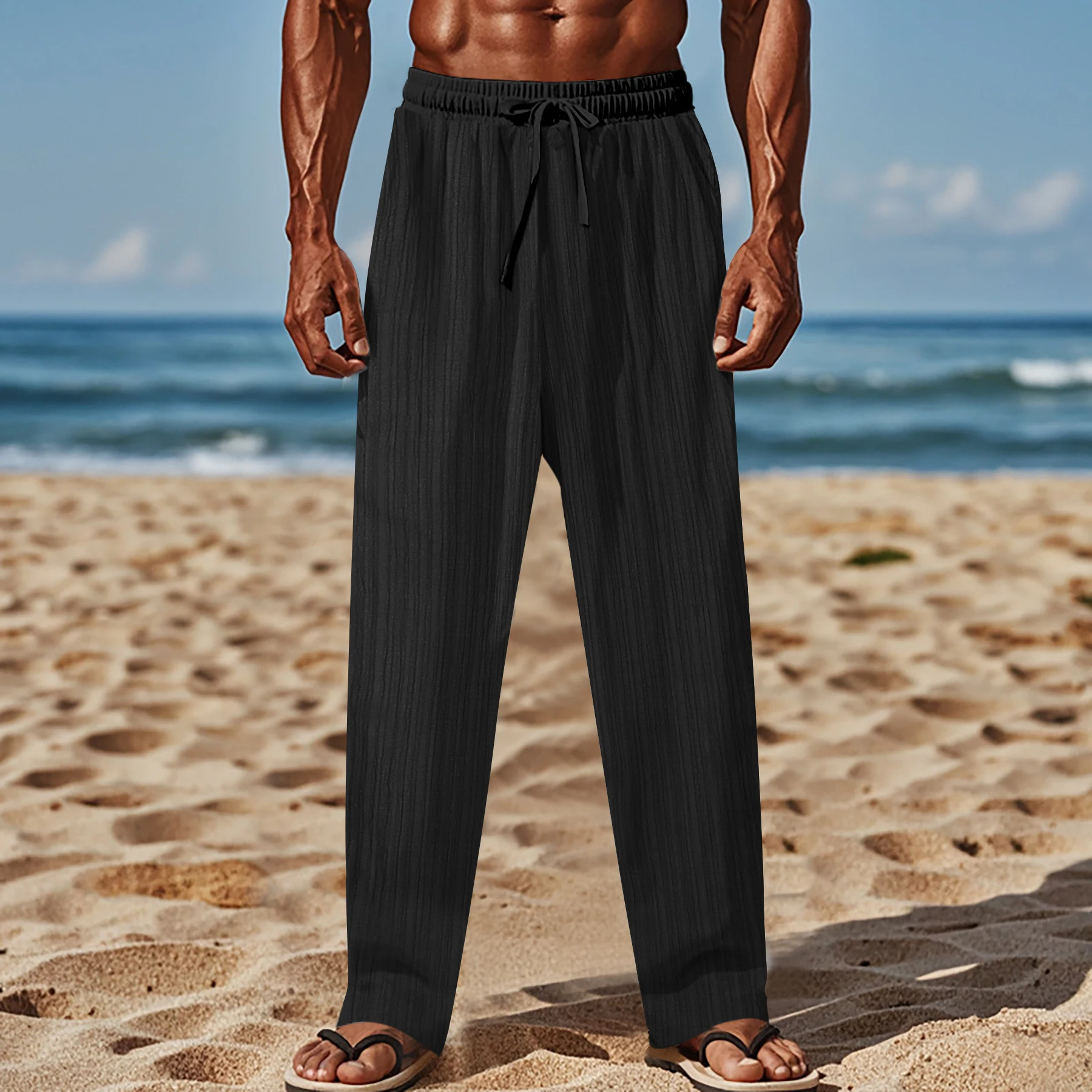 

Мужские Пляжные штаны, джоггеры, уличная одежда, тканевые полосатые спортивные брюки, повседневные свободные летние длинные штаны для отпуска в гавайском стиле