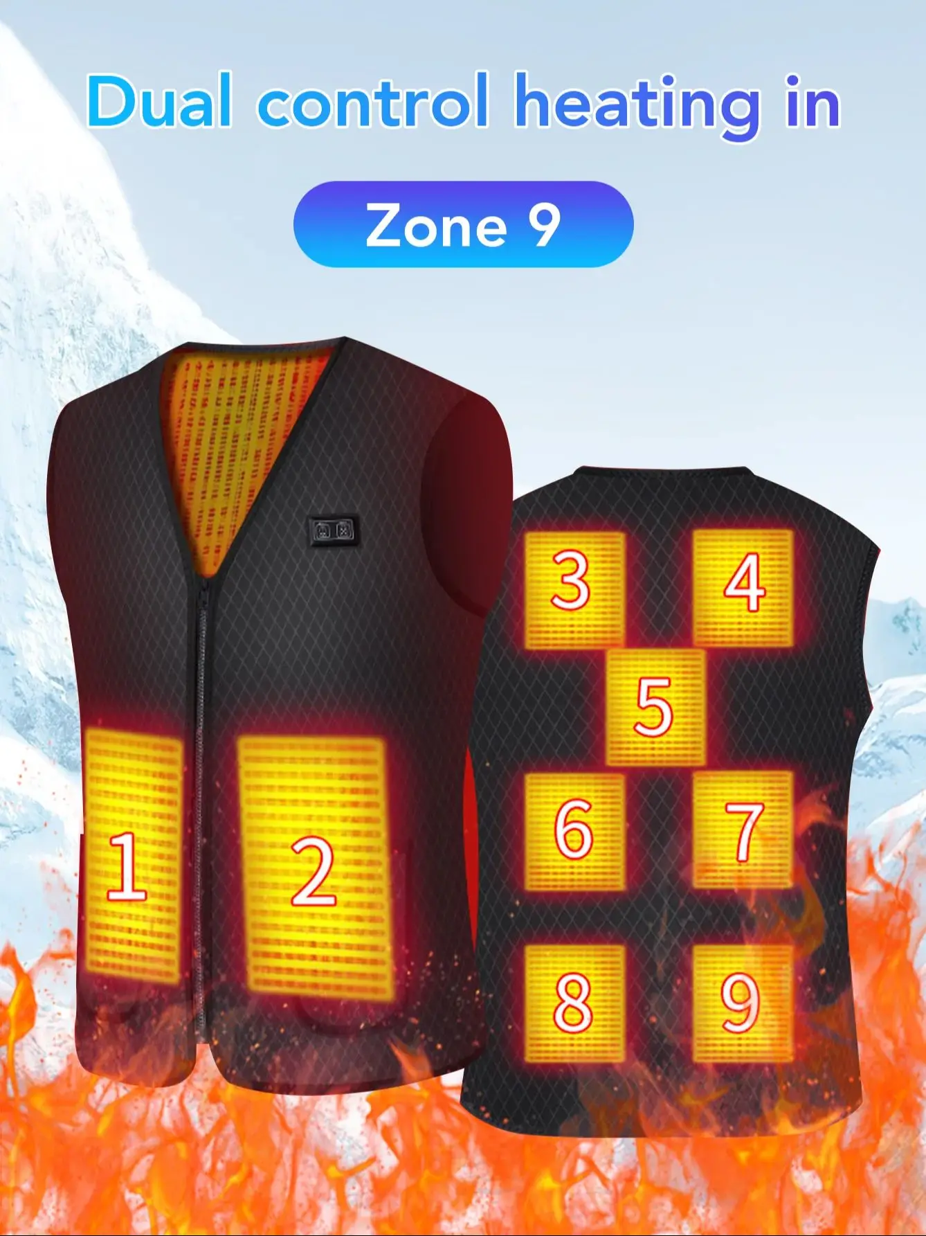 

Heating vest, electric heating vest, women's vest, winter 9 heating zones, front and rear separately controlled switch