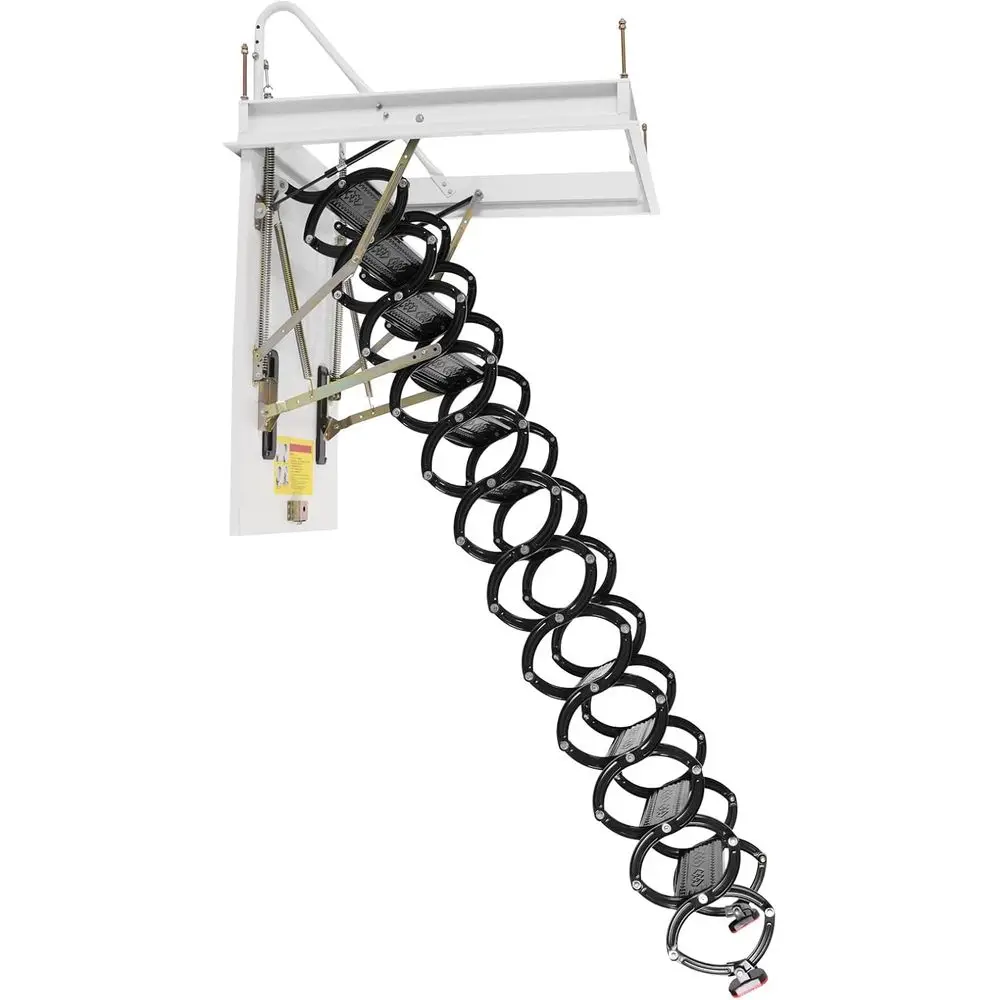 

Space-Saving 12-Step Retractable Attic Ladder with Armrests for Home, Office, and Storage Spaces