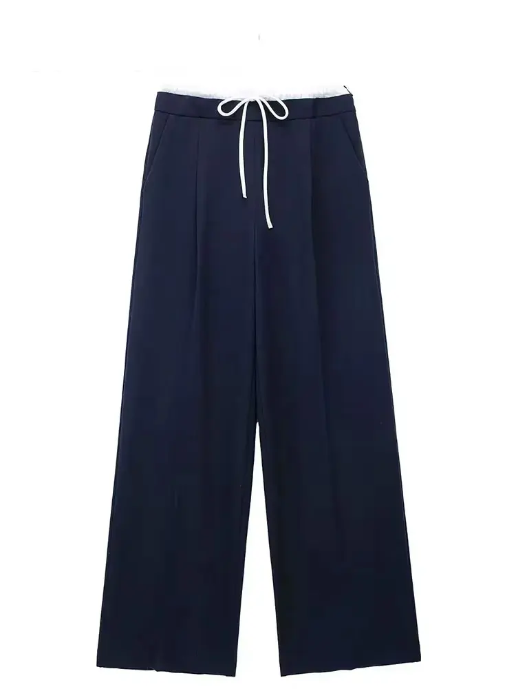 2024 New Fashion Woman Casual Trousers Patchwork Loose Women\' High Waist Long Pants Commute Female Chic Wide Leg Pant