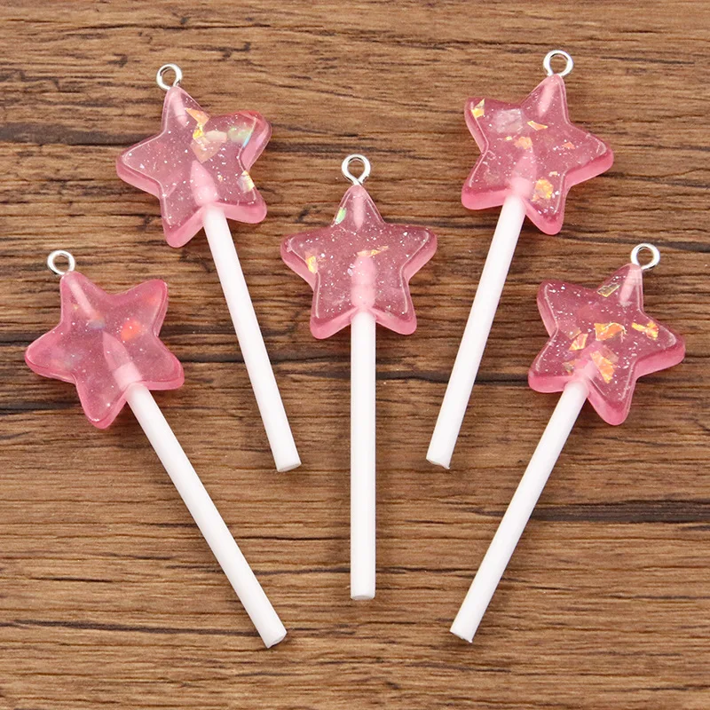 10Pcs Cute Mini Star Lollipop Resin Charms for Jewelry Making Simulation Candy Pendants DIY Earrings Keychains Crafts Findings