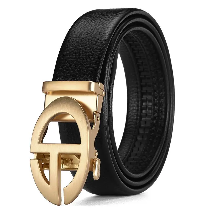 حزام من جلد البقر النقي بإبزيم تلقائي من خليط معدني للرجال، حزام سراويل رجالي متعدد الاستخدامات وعالي الجودة