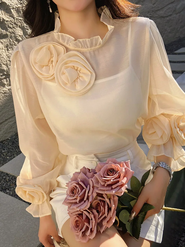 DABUWAWA Tienda Vestidos Elegantes Para Mujeres Chiffon Blouses Camisas Pullover Tree Dimensional Decoration Tops Y2K DA1AST016