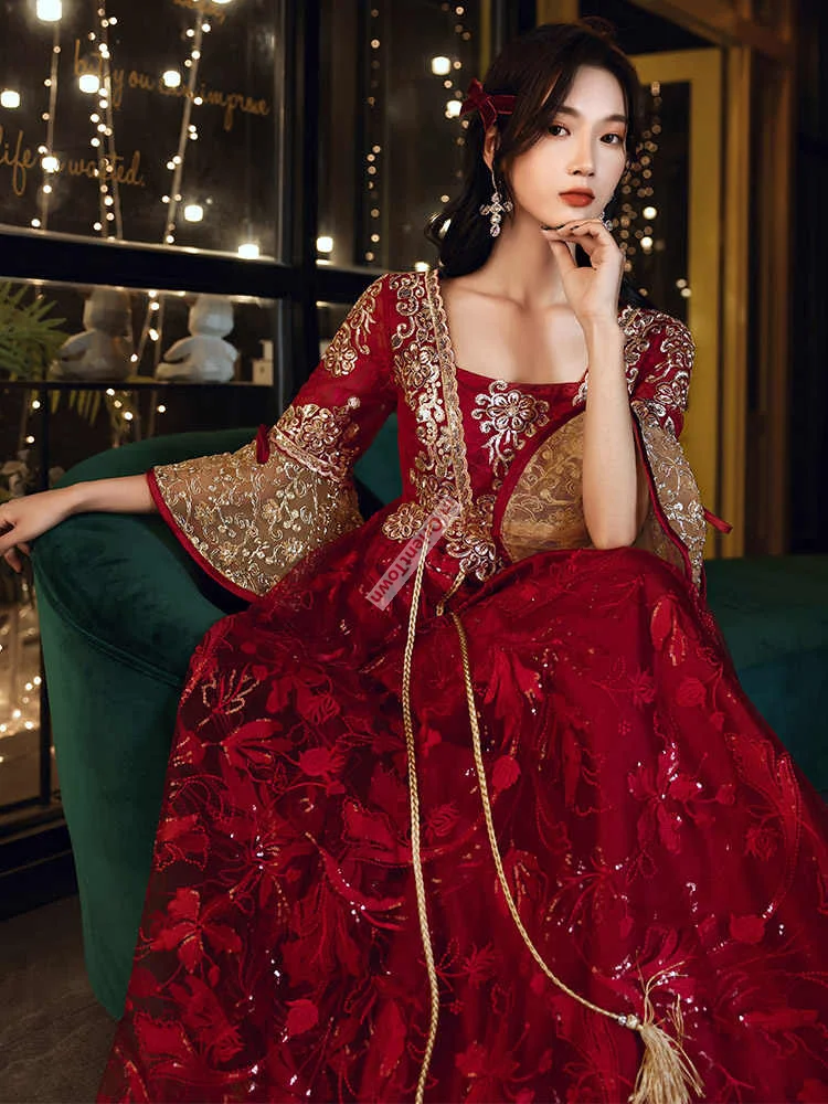 Pregnant Women's Toast Dress Bride's Spring Autumn Wedding Engagement Dresses Oriental Girl Hide Belly Covering Clothing