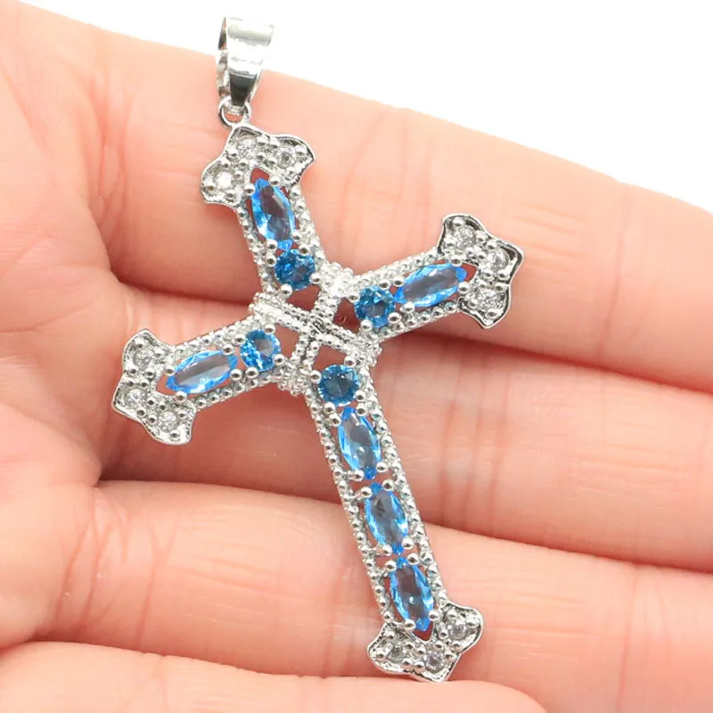 Buy 4 Get 1 Free 57x35mm Cross Golden Citrine Kunzite Rhodolite Garnet Swiss Blue Topaz Lolite Daily Wear Women Silver Pendant