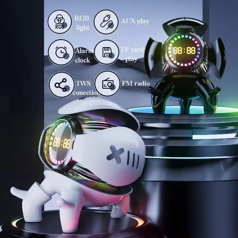 

Bluetooth Speaker Mini Alarm Clock Colorful Light Shocking Bass Soundbar Wireless Handsfree Call Music Player Support FM TF TWS