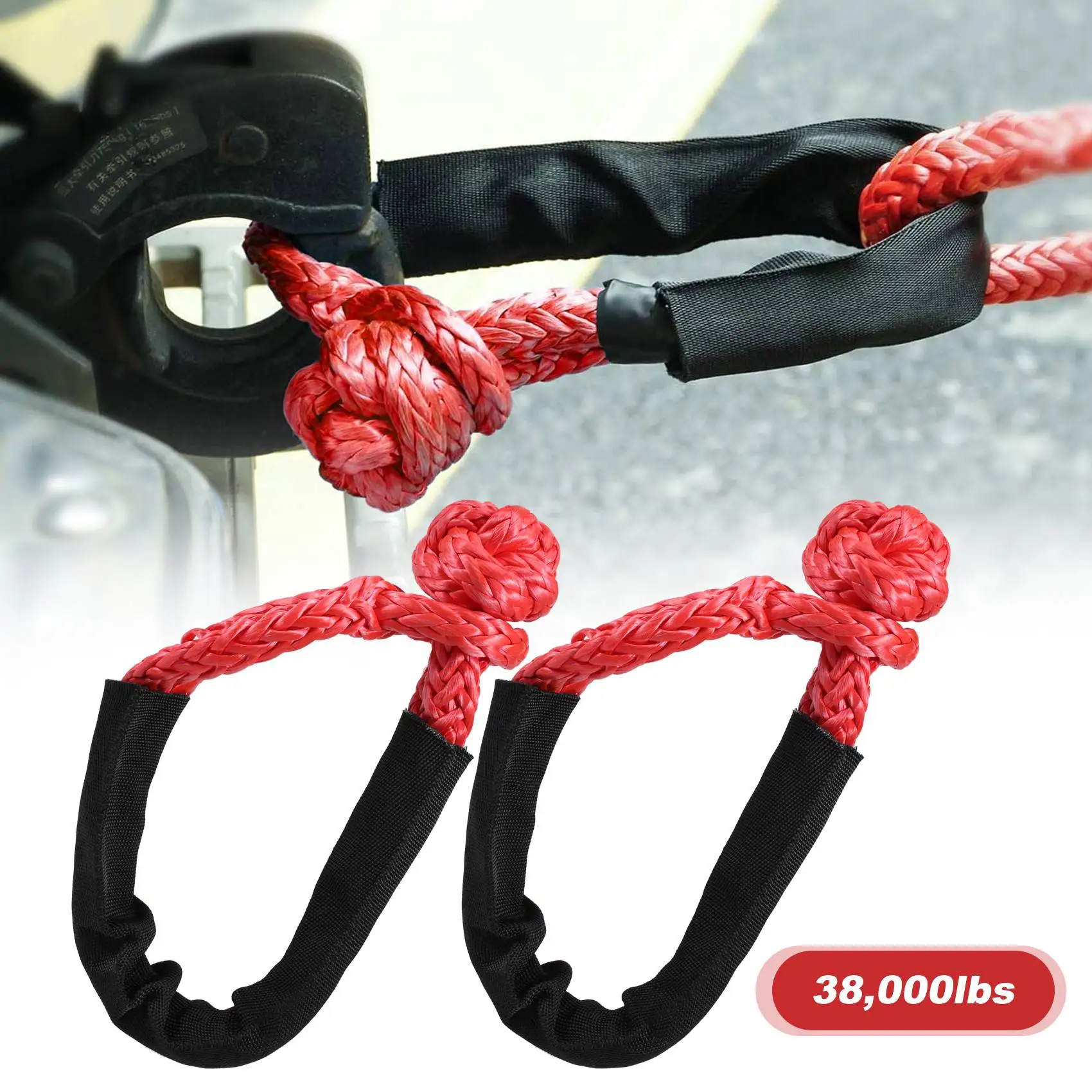 Super Sale 2X Red Soft Shackle Rope Synthetic Tow Recovery Strap 38,000LBs WLL Auto Parts Tow Rope Synthetic Fiber