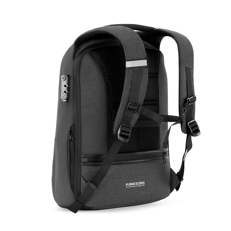 Kingsons Customs Lock Anti-theft Men Women Backpack For Laptop 13.3/15.6/17.3 inch Waterproof With USB Charging Port 180° Open