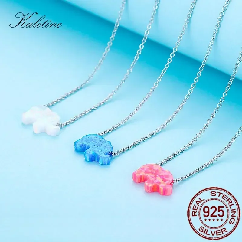 

KALETINE 925 Sterling Silver Necklace White Blue Pink Opal Charm Elephant Pendant Necklace Women Cute Animal Jewelry