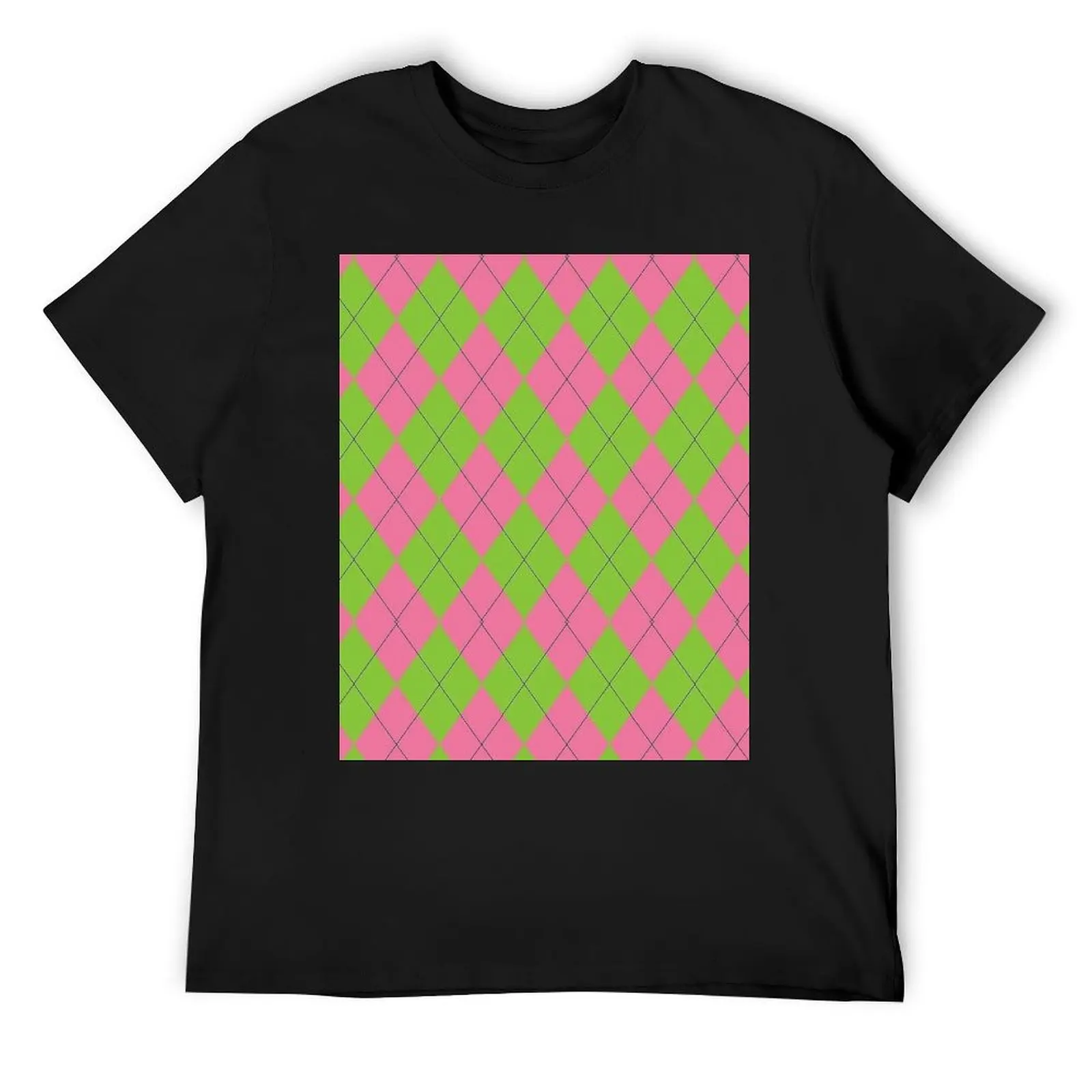 Argyle pink and green print T-Shirt custom t shirt summer top blue archive blacks mens t shirts casual stylish