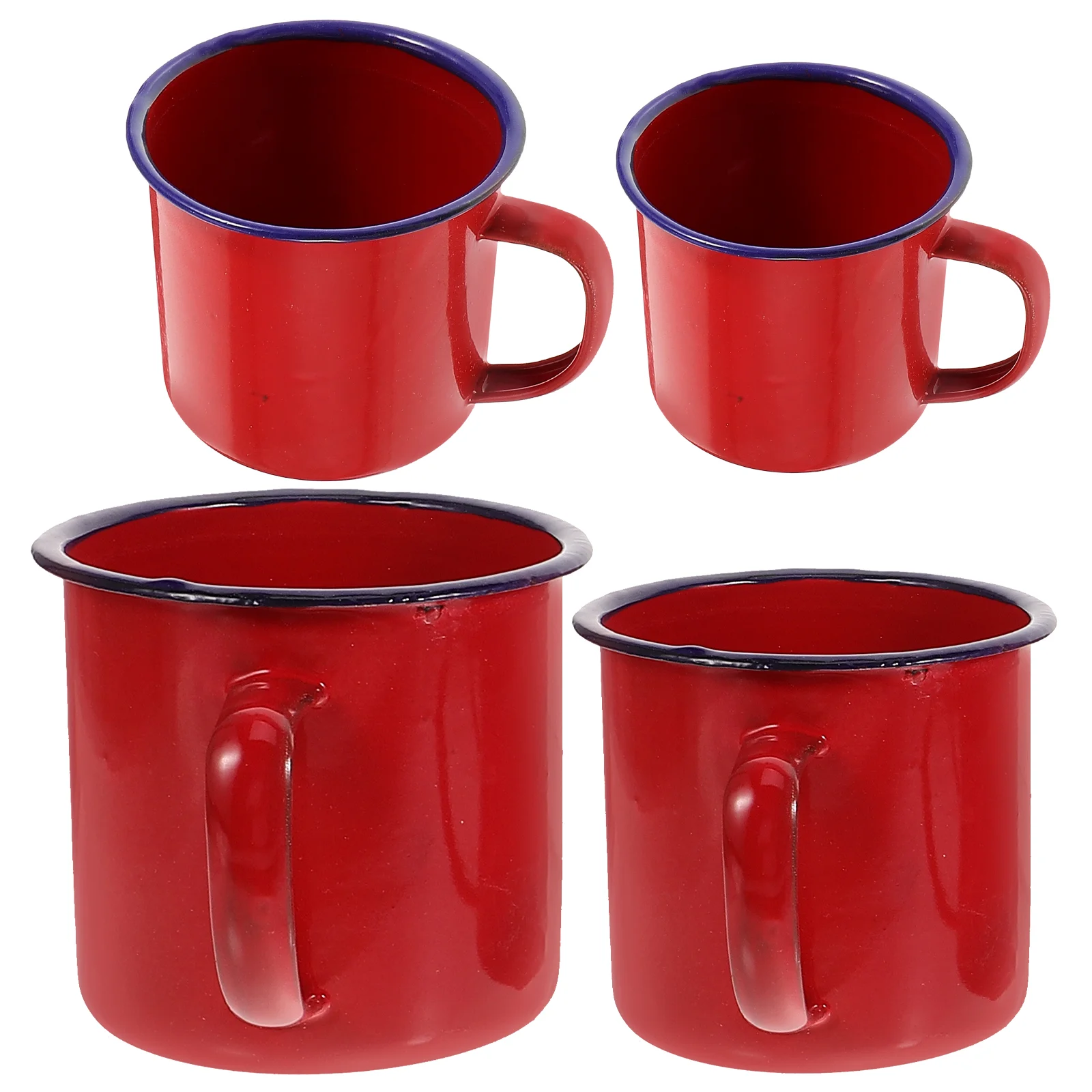 

4 Pcs Enamel Tea Jar Cup Set Red 6cm 120ml to 9cm 500ml Multi Function Travel Mugs Coffee Milk Juice Breakfast Cups Kitchen