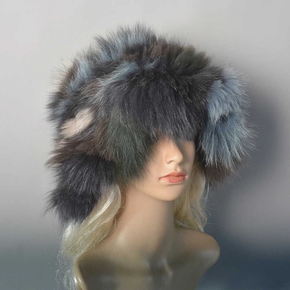 New Luxury Knitted Real Genuine Fox Fur Hats Women Beanies Solid Fox Fur Caps Winter Lady Party Fashion Fur Hat Skullies