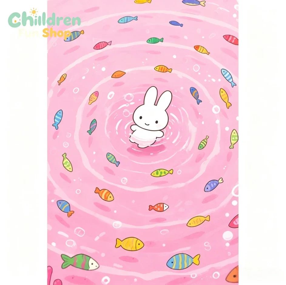 DIY Rabbit Diamond Painting, Charming Cartoon Bunny In Pink Ripple Water For Living Room Wall Decoration Exquisite Gift,No Fra