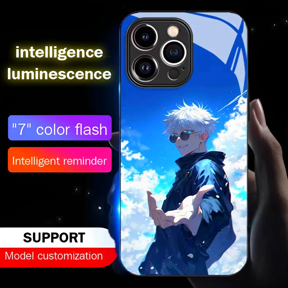 

Аниме светодиодный чехол для телефона с голосовой активацией, светящаяся музыкальная вспышка, противоударный стеклянный чехол для Samsung S25 S24 S23 S22 S21 S20 Plus Ultra