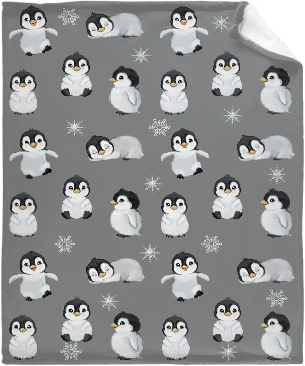 Cute Penguin Grey Flannel Throw Blanket Gifts Warm Cozy Soft Funny Print Blankets for Summer Room Decoration Bed Couch Sofa