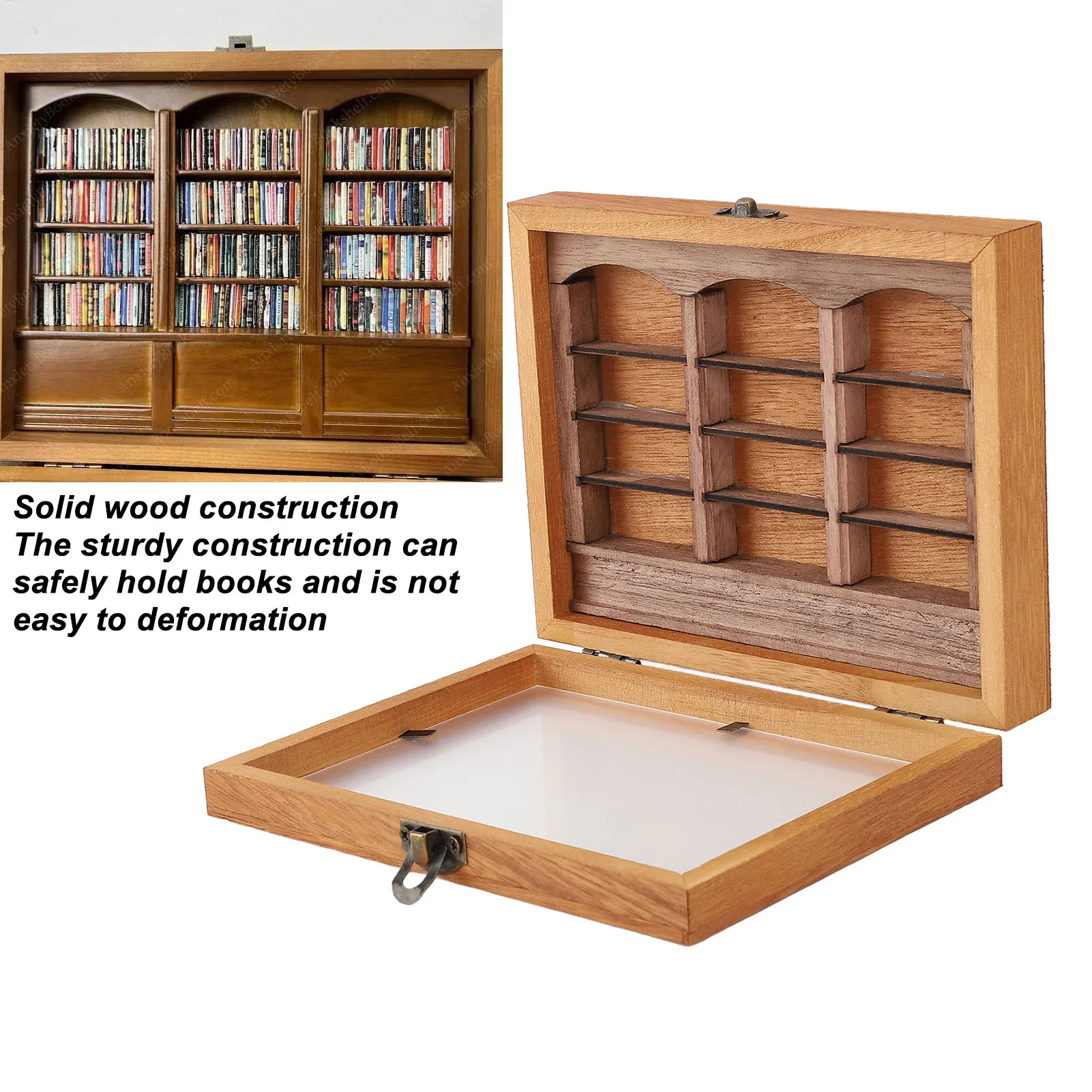 Miniature Bookshelf Ornament Artistic  Wood Elegant Miniature Book Boxes Display Shelf For Living Room Desk Ornament