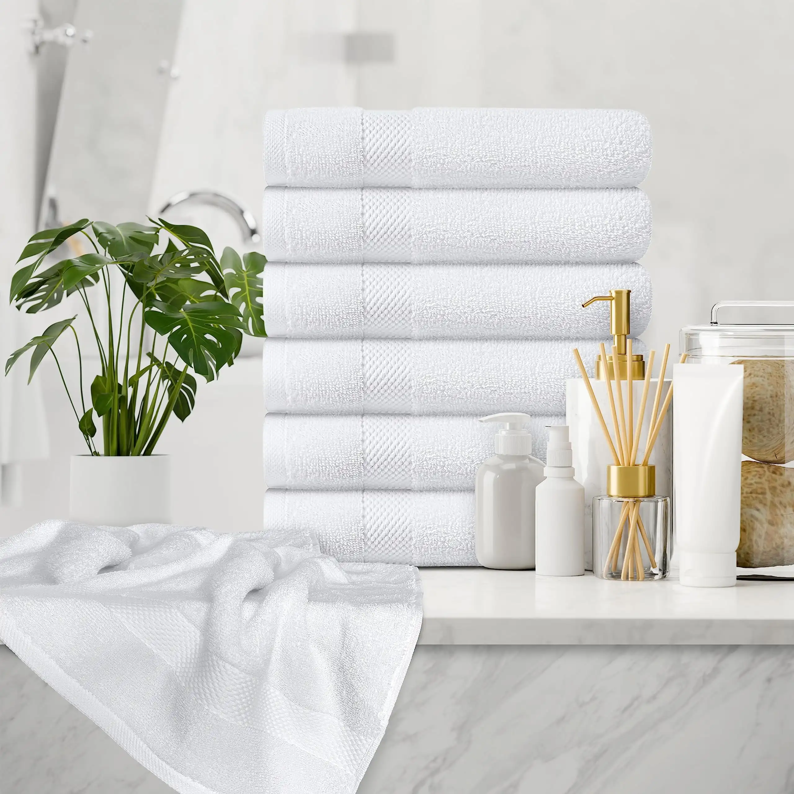 Luxury Cotton 6 Pc Hand Towels Set Hotel Style Small Bath Towel and Face Towel 16x30 White Soft Plush Bath Towels Pack of 6