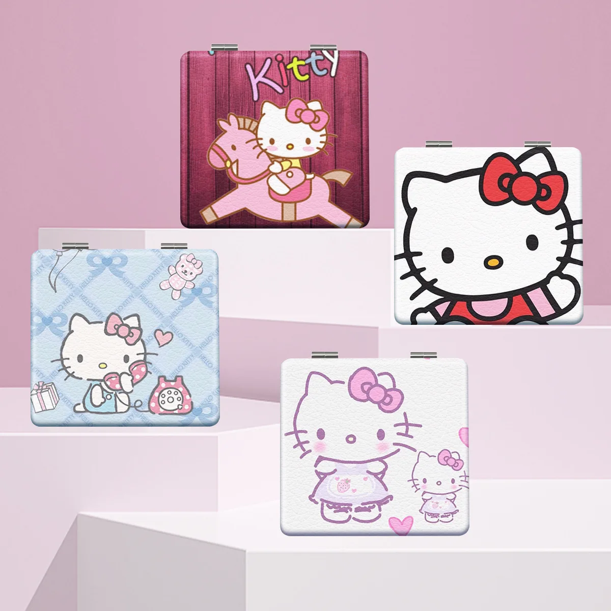 

Kawaii Sanrio Hello Kitty Small Mirror Student Dormitory Portable Makeup Mirror Square Double-Sided Folding Mirror Girl Gifts