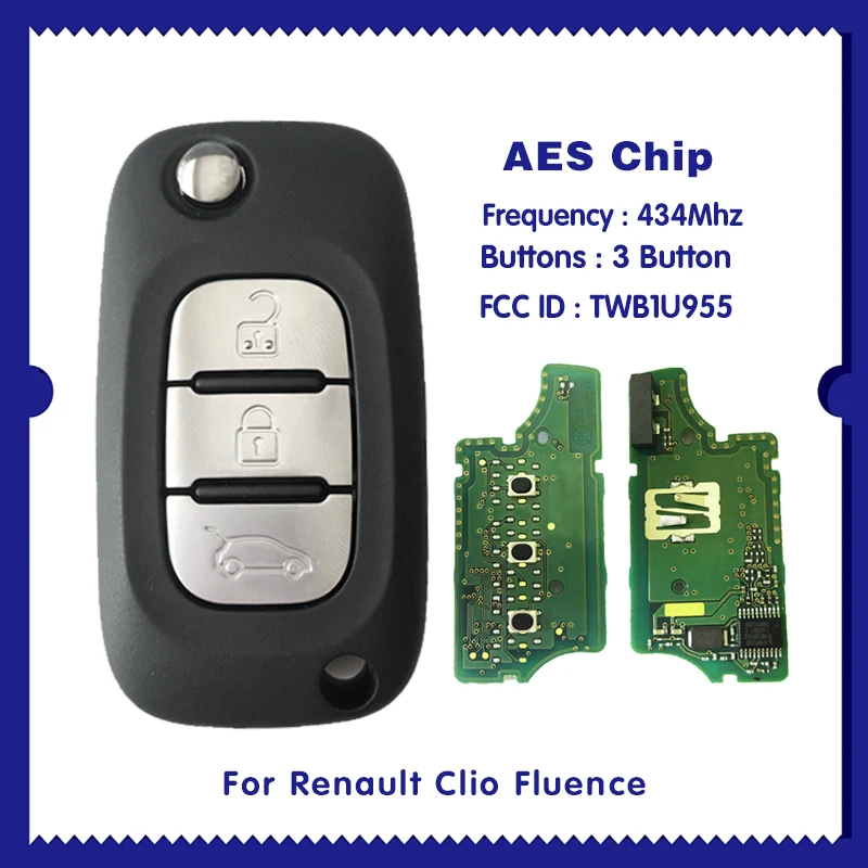 

For Renault Clio Fluence 3 Buttons 434 MHz AES chip TWB1U955 OEM CN010040