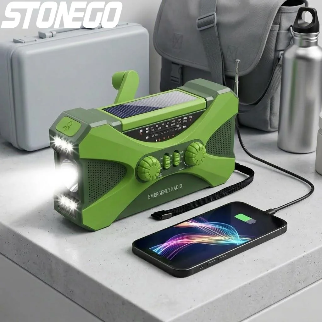 

Портативное аварийное радио 10000 мАч с солнечной батареей и ручным приводом, AM/FM/NOAA, оповещения о погоде, двойные стереодинамики, зарядка для телефона, LED-фонарь, SOS-сигнал