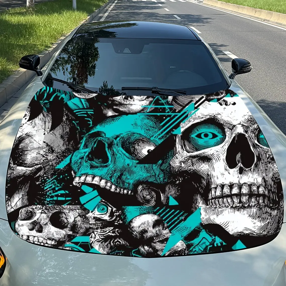 Car Hood Sticker-Graffiti Skeleton Design Waterproof And Scratch Resistant Vinyl Film Decoration,self-adhesive Protective Body W