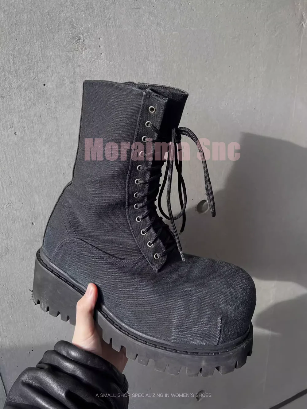 

Big Round Toe Canvas Short Boots Lace-up Thick Sole Block Chunky Heel Side Zipper Fashion Retro Men's Ankle Boots Cool Winter