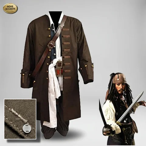 Movie Pirates Of The Caribbean Cosplay Costume Jack Sparrow Cosplay Full Set CostumeFor Men Adult