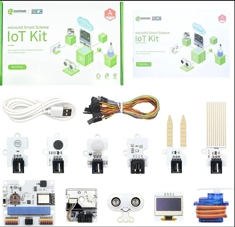 

Комплект ELECFREAKS micro:bit Smart Science IOT включает диапазон датчиков и модулей без платы micro:bit