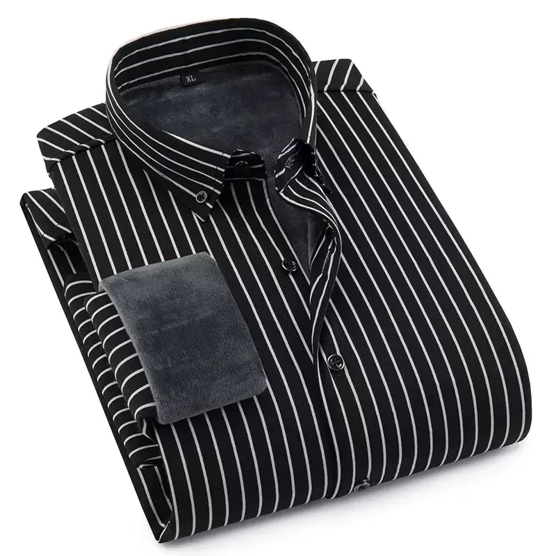 Inverno novo estilo na moda de pelúcia grosso quente listrado camisa para masculino casual solto esportes tamanho grande alta qualidade camisa manga longa