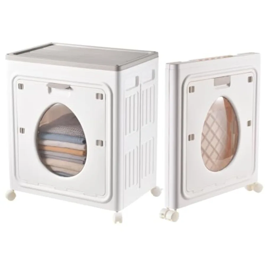 

Laundry Hamper with Wheels 36.98 Gallon Detachable Lockable Casters and Lid Foldable Plasticss Laundry Basket with Transparent