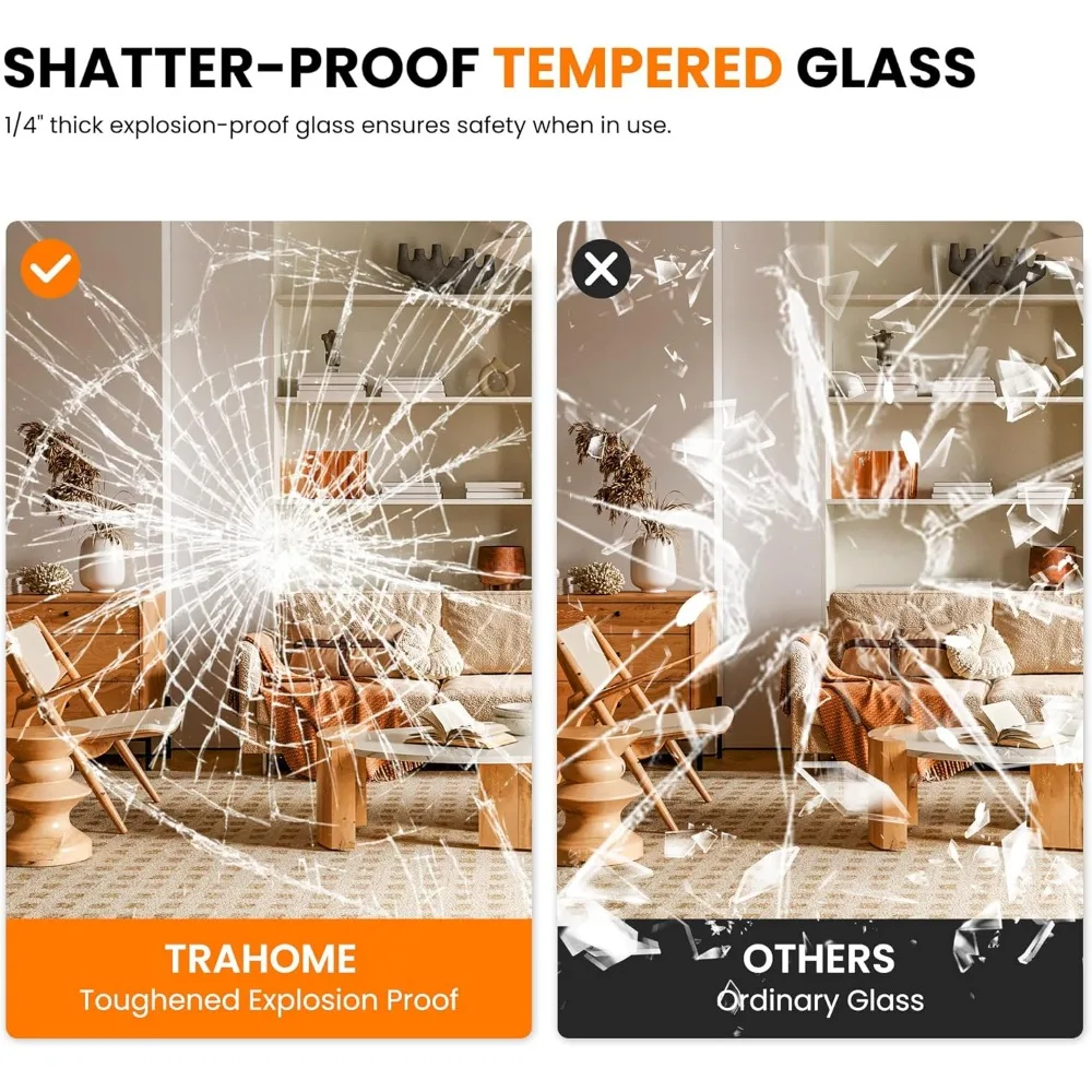 2팩 36x24인치 금속 프레임 욕실 거울, 깨지지 않는 유리, 검정색으로 가로 또는 세로로 걸 수 있음